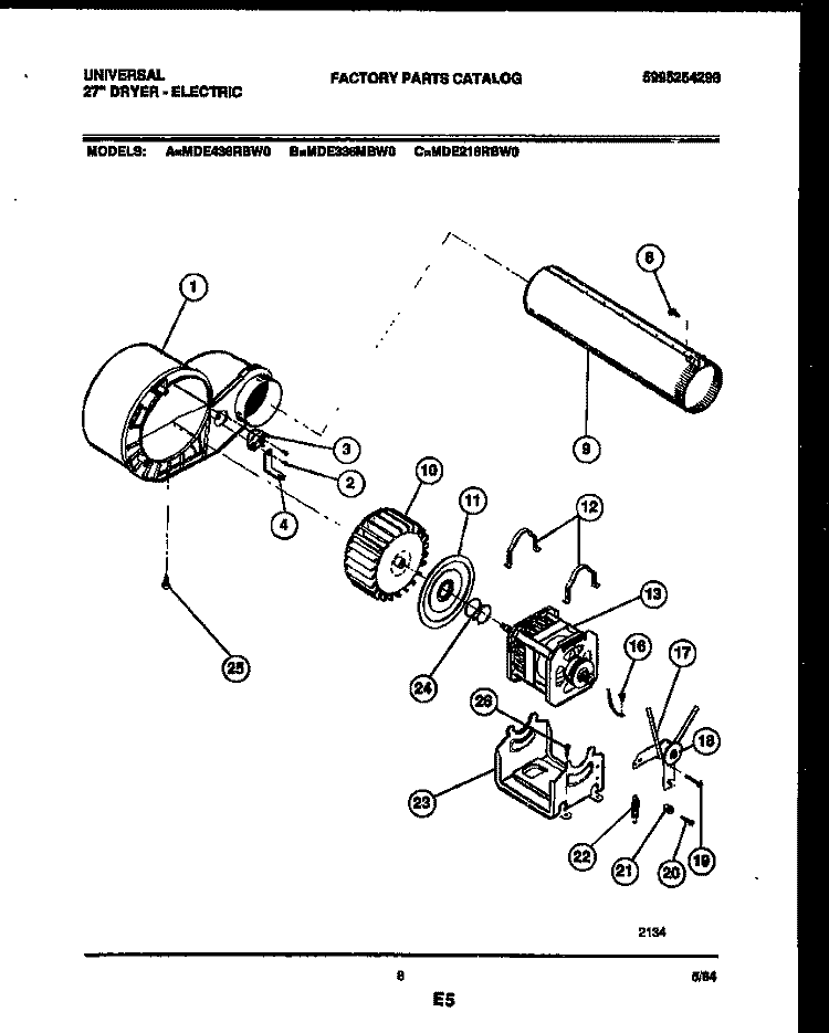 BLOWER AND DRIVE PARTS Diagram and Parts List for MDE216RBD0  Frigidaire Dryer