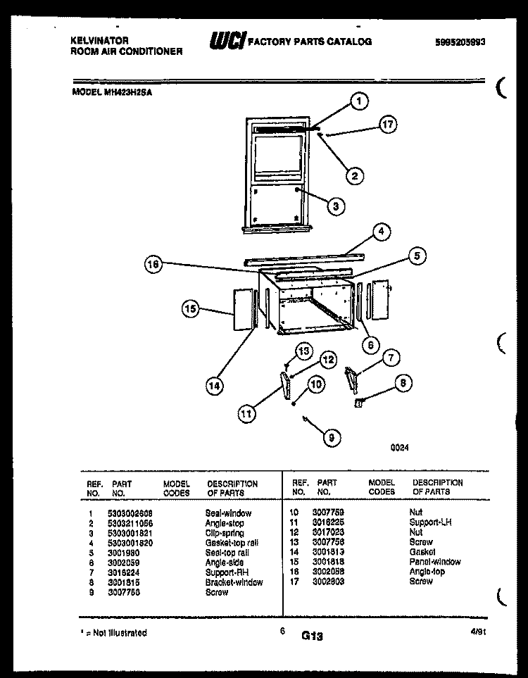 CABINET AND INSTALLATION PARTS Diagram and Parts List for MH423H2SA  Kelvinator Air Conditioner