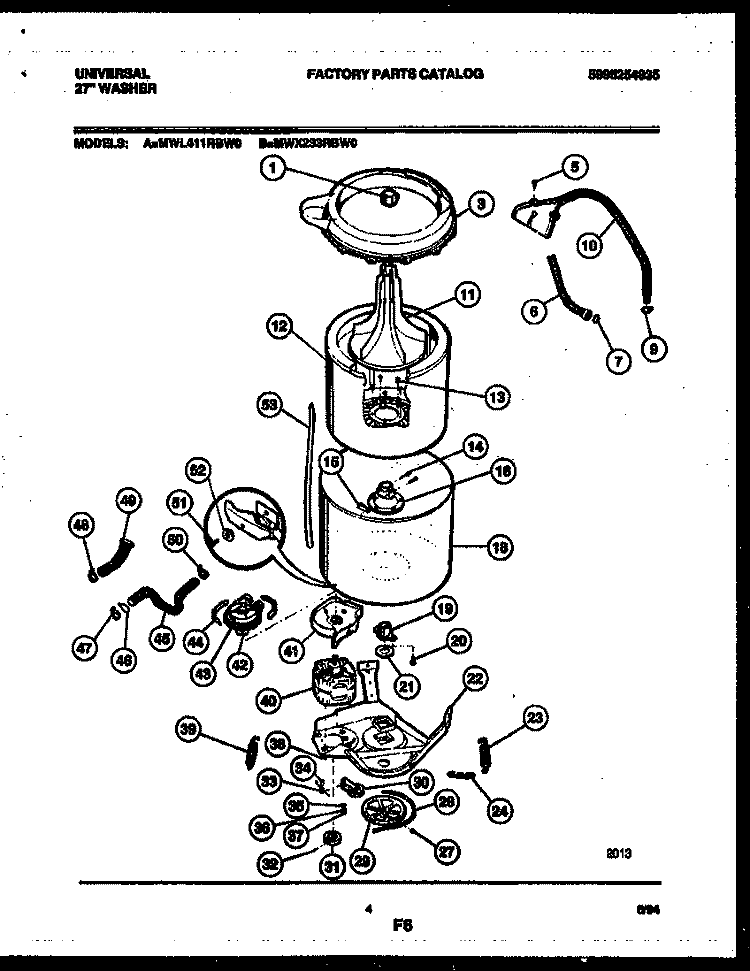 TUB DETAIL Diagram and Parts List for MWL411RBWD0  Gibson Washer
