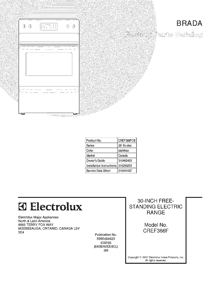 COVER Diagram and Parts List for CREF366FCB  Crosley Range