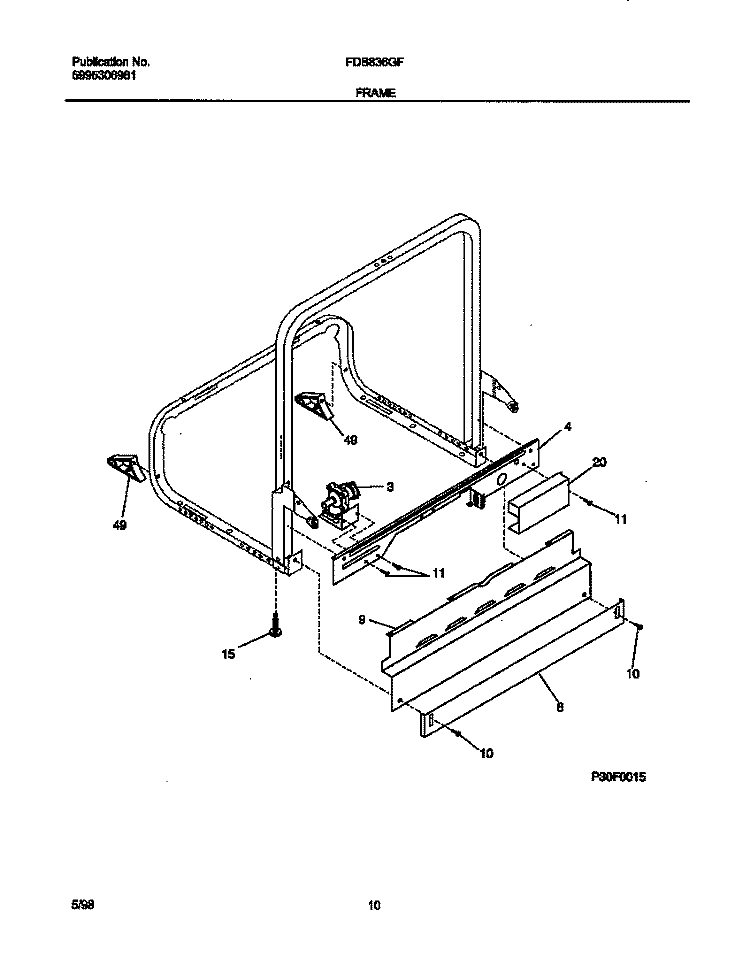 FRAME Diagram and Parts List for FDB836GFB4  Frigidaire Dishwasher