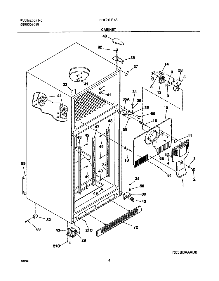 CABINET Diagram and Parts List for FRT21LR7AQ2  Frigidaire Refrigerator