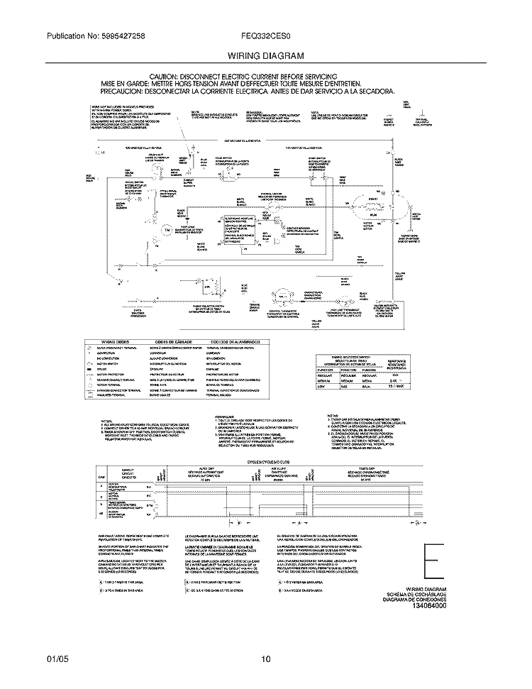 WIRING DIAGRAM Diagram and Parts List for FEQ332CES0  Frigidaire Dryer