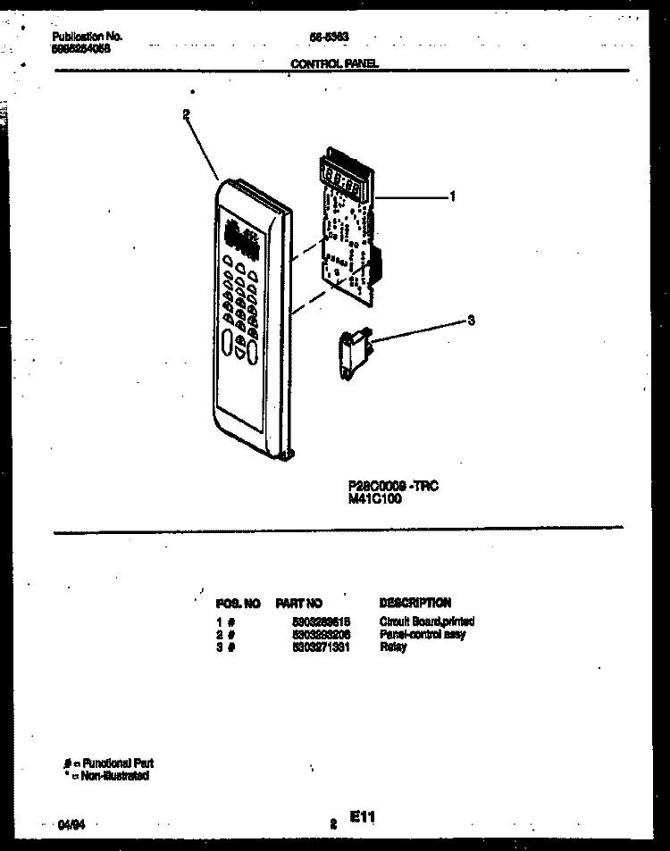 CONTROL PANEL Diagram and Parts List for 56-5363-10-04  Tappan Microwave