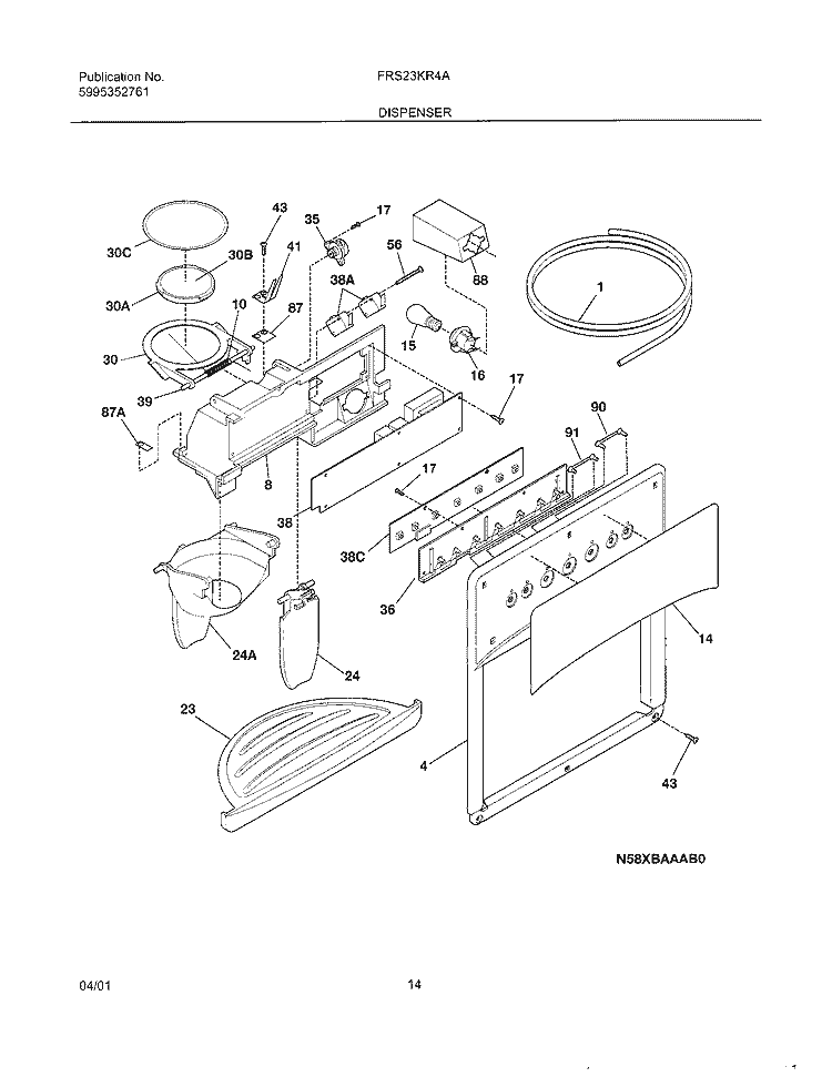 ICE & WATER DISPENSER Diagram and Parts List for FRS23KR4AW0  Frigidaire Refrigerator