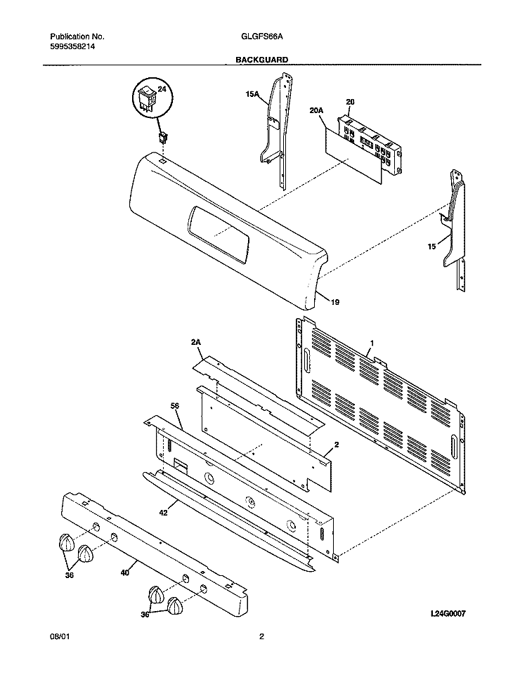 BACKGUARD Diagram and Parts List for GLGFS66AQB  Frigidaire Range
