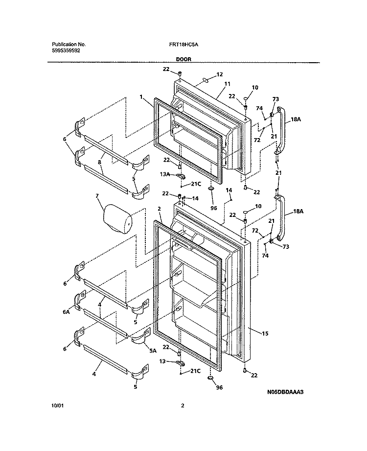 DOORS Diagram and Parts List for FRT18HC5AQ2  Frigidaire Refrigerator