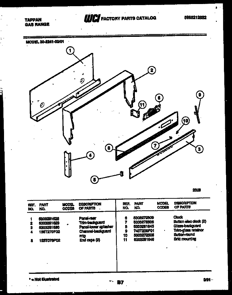 BACKGUARD Diagram and Parts List for 30-2241-23-01  Tappan Range