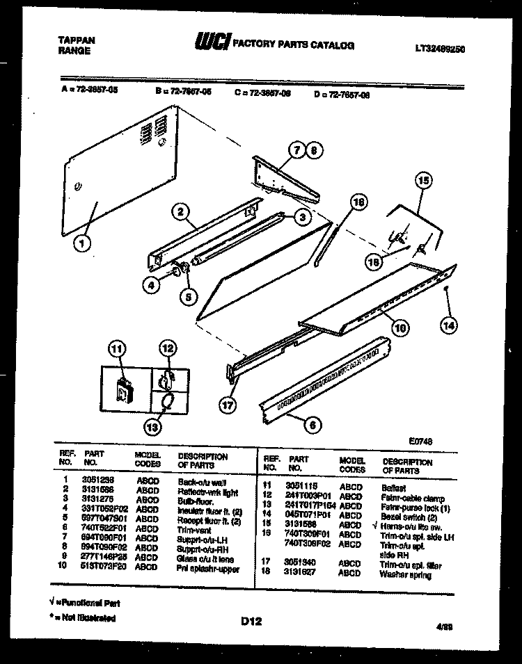 SPLASHER CONTROL Diagram and Parts List for 72-3657-00-06  Tappan Range