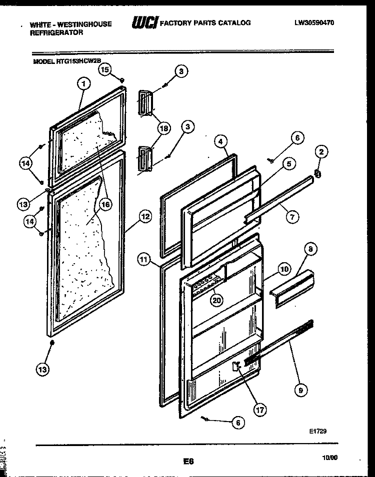 DOOR PARTS Diagram and Parts List for RTG153HCH2B  Frigidaire Refrigerator