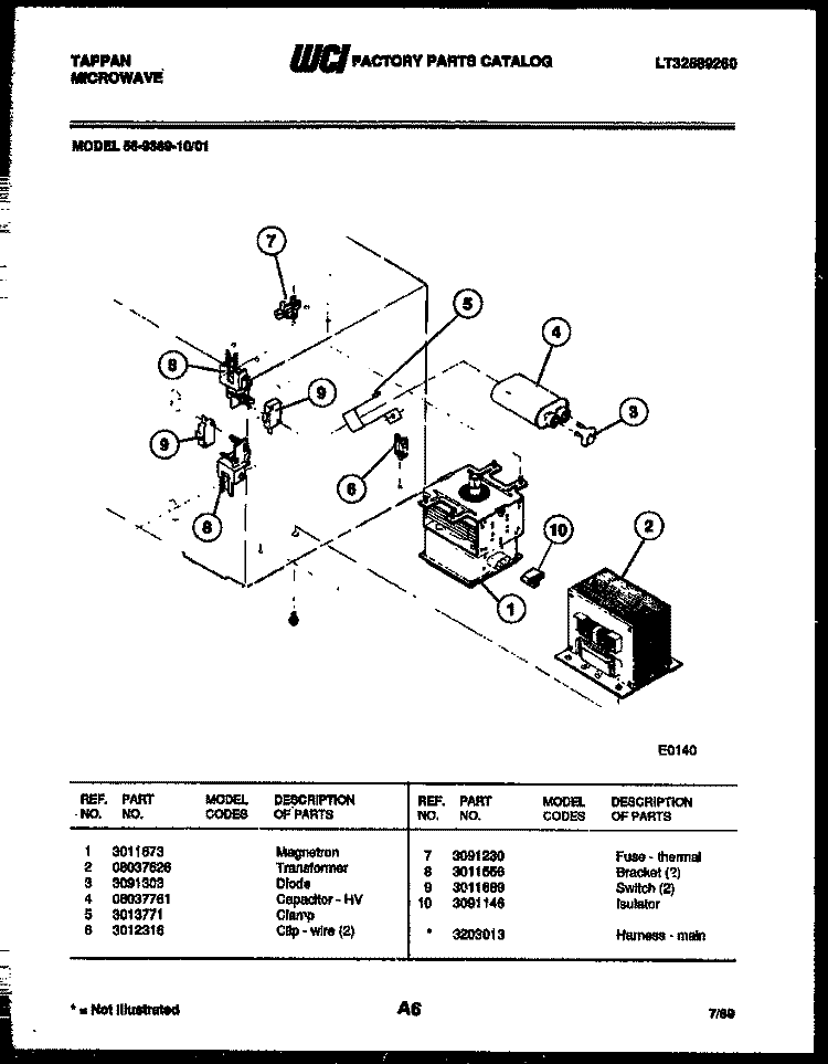 POWER CONTROL Diagram and Parts List for 56-9389-00-01  Tappan Microwave
