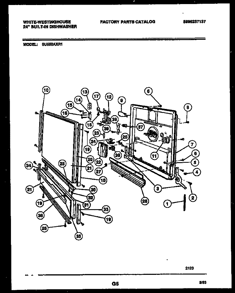 DOOR PARTS Diagram and Parts List for SU550AXR1  Frigidaire Dishwasher