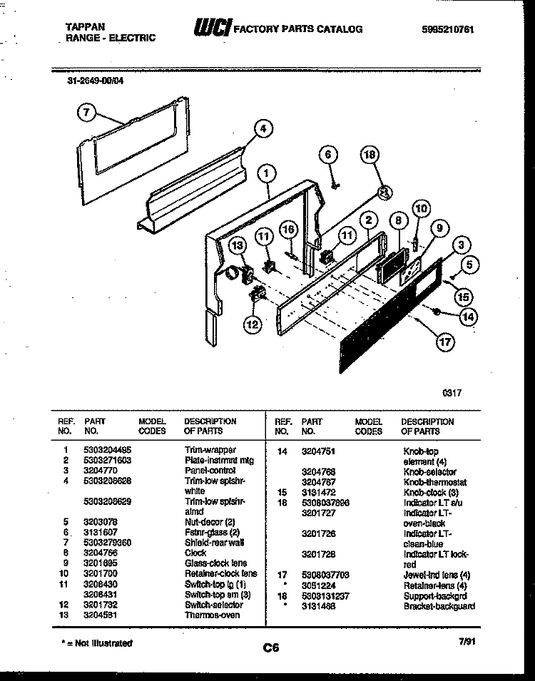 BACKGUARD Diagram and Parts List for 31-2649-23-04  Tappan Range