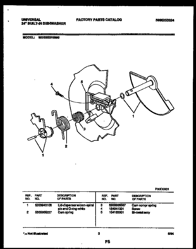 CAM Diagram and Parts List for MDB222RBM0  Frigidaire Dishwasher