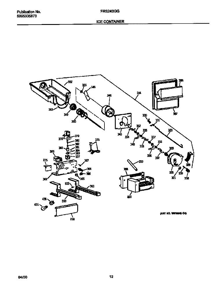 ICE CONTAINER Diagram and Parts List for FRS24BGGB8  Frigidaire Refrigerator