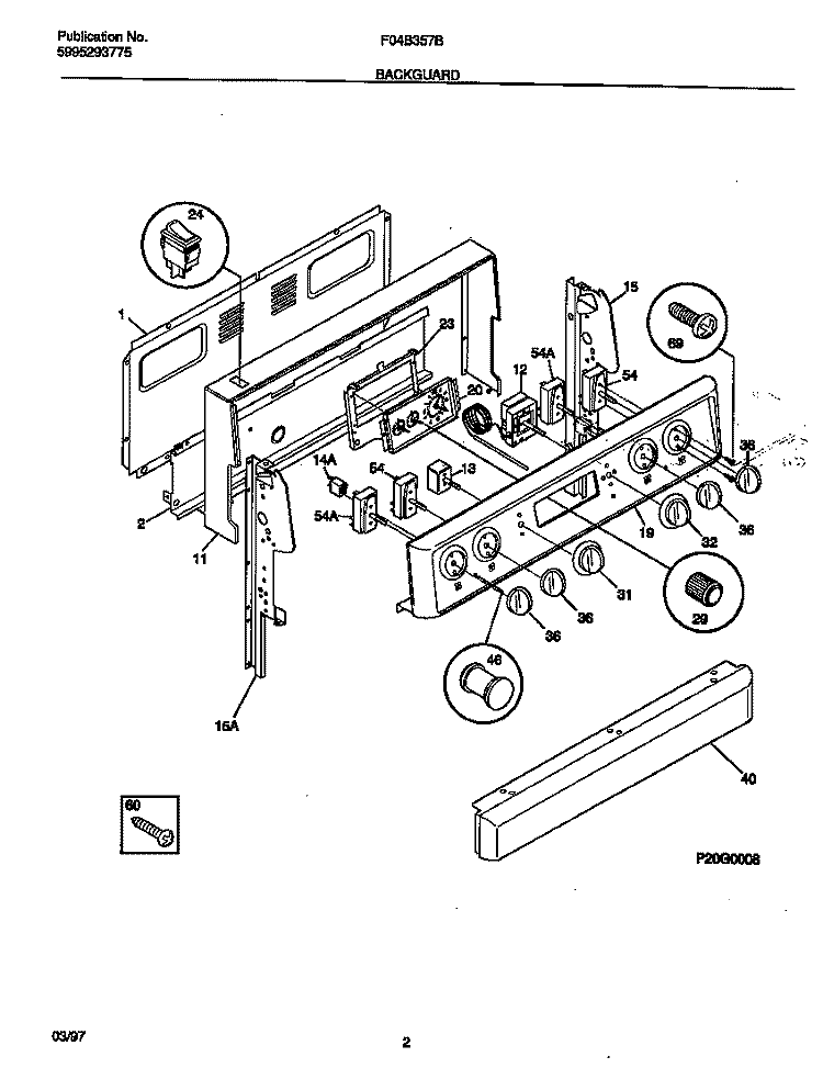 BACKGUARD Diagram and Parts List for F04B357BDG  Frigidaire Range