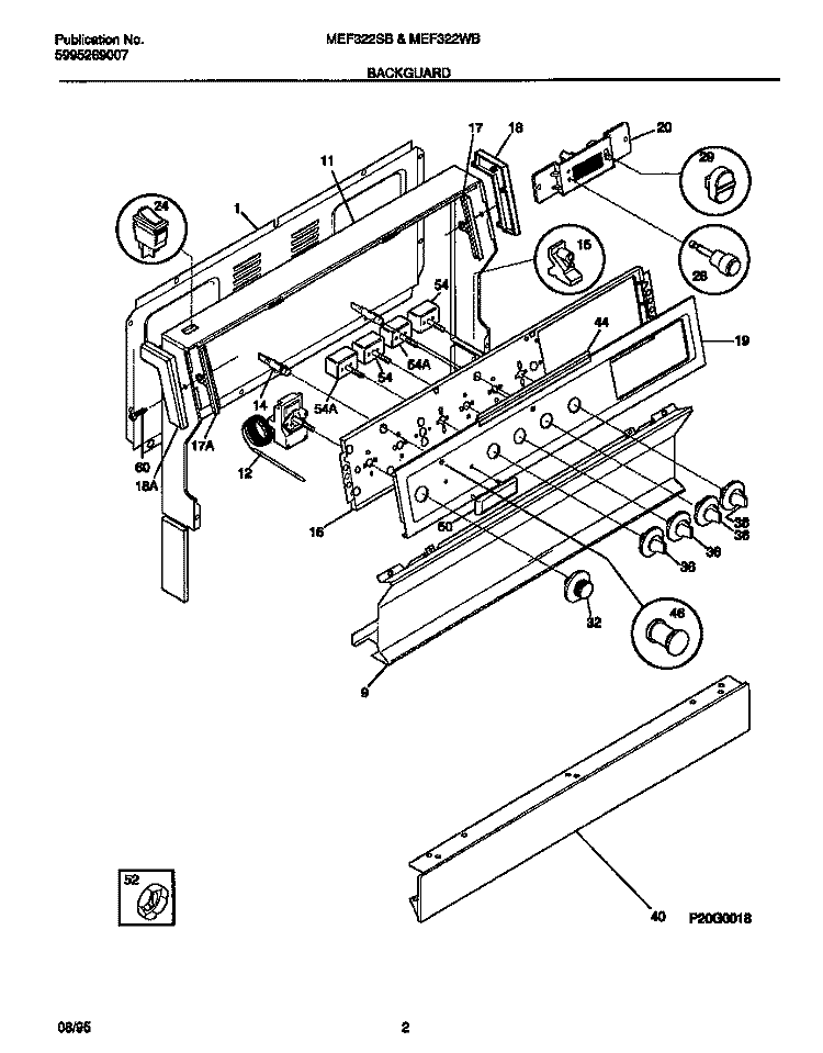 BACKGUARD Diagram and Parts List for MEF322WBSB  Frigidaire Range