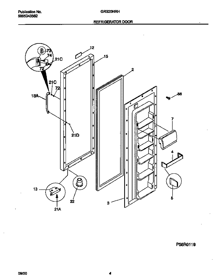 REFRIGERATOR DOOR Diagram and Parts List for GRS20HRHD4  Gibson Refrigerator