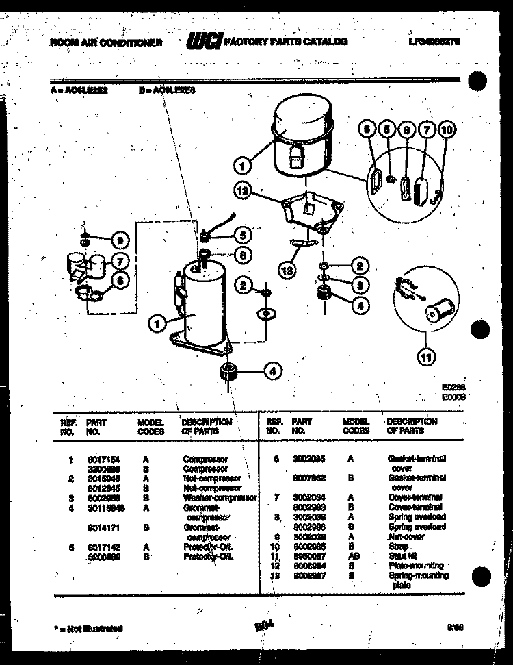 COMPRESSOR PARTS Diagram and Parts List for A06LE2E3  Frigidaire Air Conditioner