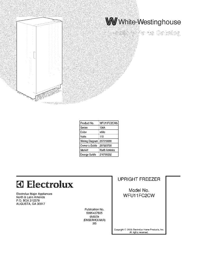 COVER Diagram and Parts List for WFU11FC2CW5  Westinghouse Refrigerator