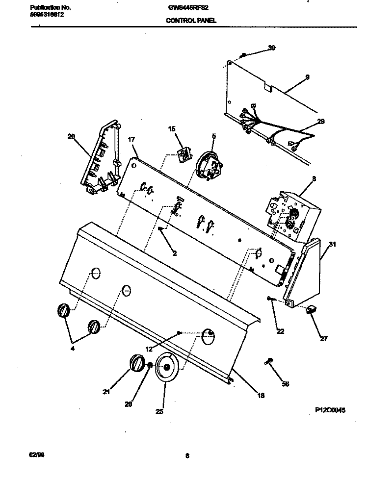 CONTROL PANEL Diagram and Parts List for GWS445RFS2  Gibson Washer
