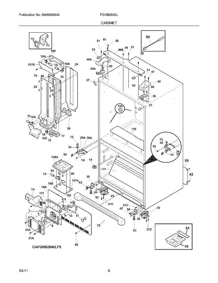 CABINET Diagram and Parts List for FGHB2846LF5  Frigidaire Refrigerator
