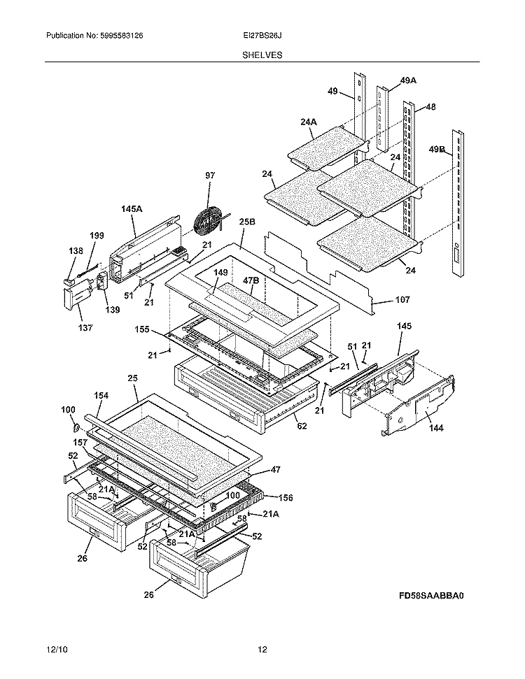 SHELVES Diagram and Parts List for EI27BS26JS1  Electrolux Refrigerator
