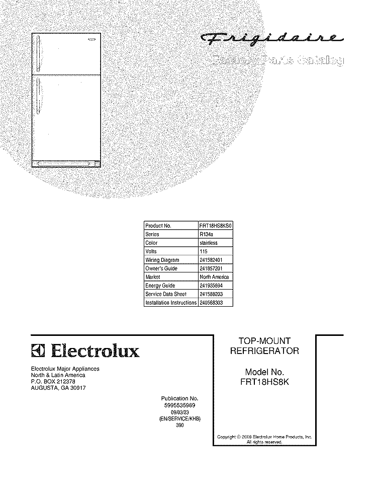 COVER Diagram and Parts List for FRT18HS8KS0  Frigidaire Refrigerator