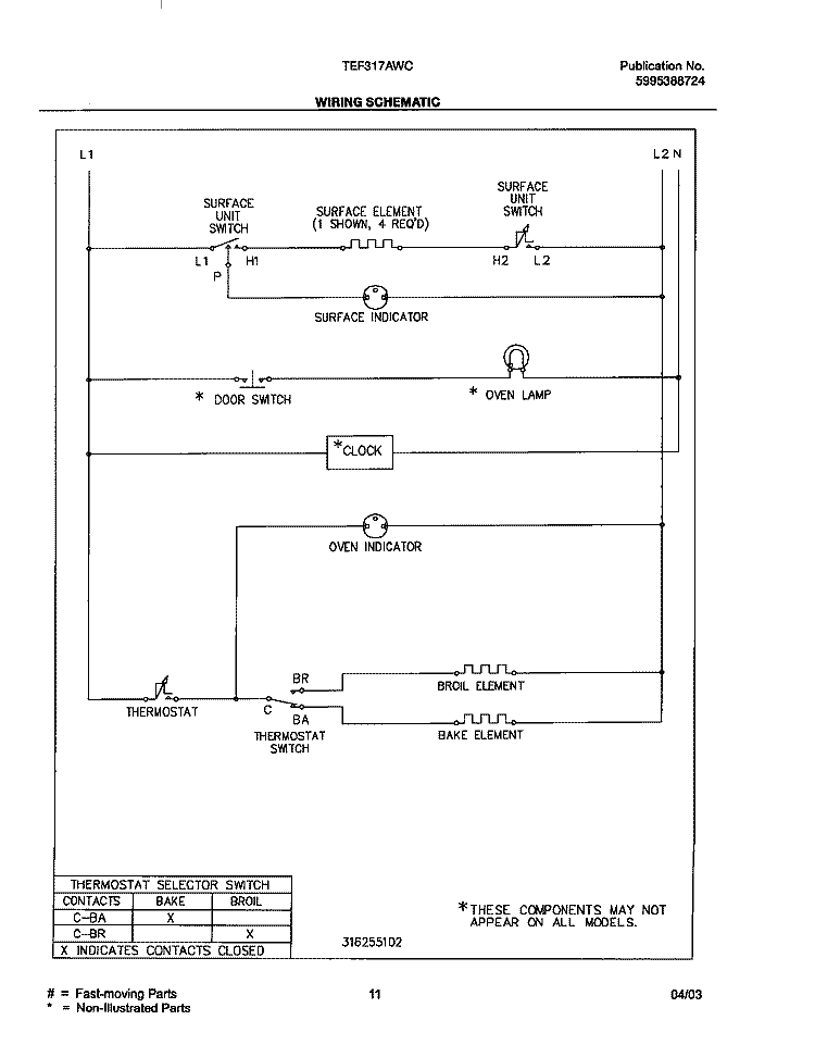 WIRING SCHEMATIC Diagram and Parts List for TEF317AWC  Tappan Range