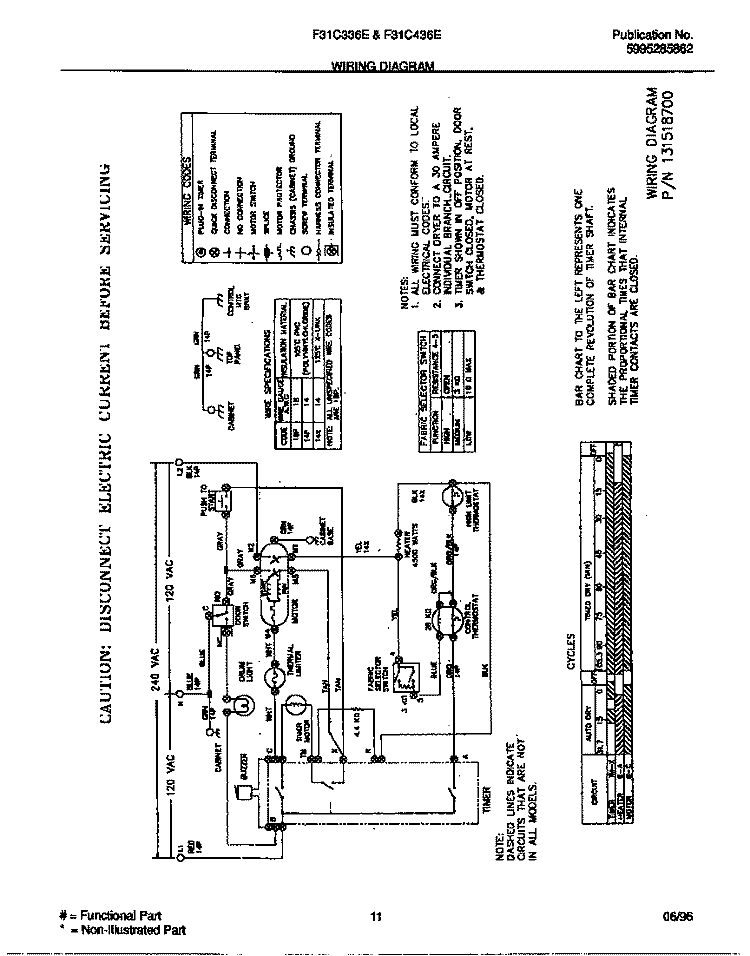 WIRING DIAGRAM Diagram and Parts List for F31C336ES0  Frigidaire Dryer