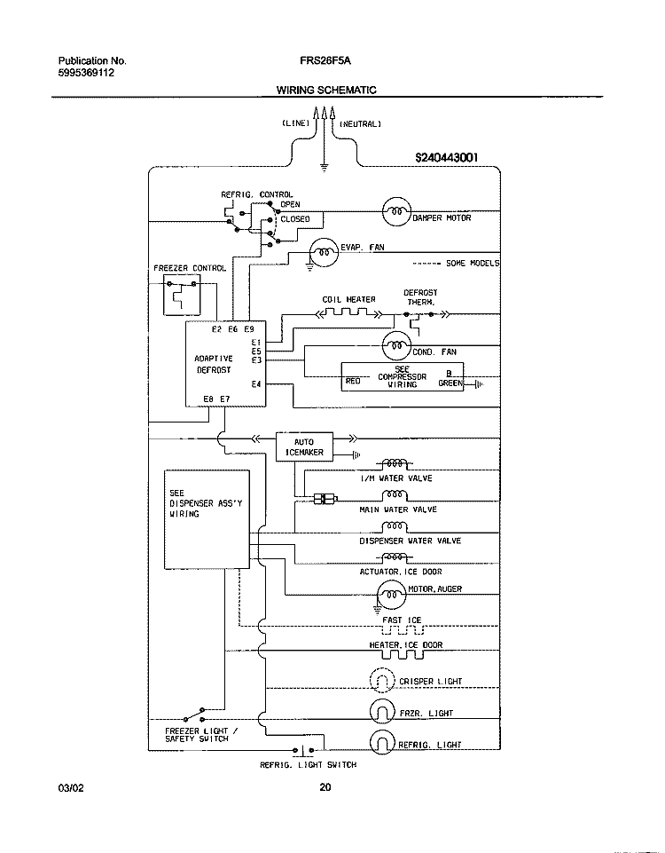 WIRING SCHEMATIC Diagram and Parts List for FRS26F5AQ2  Frigidaire Refrigerator