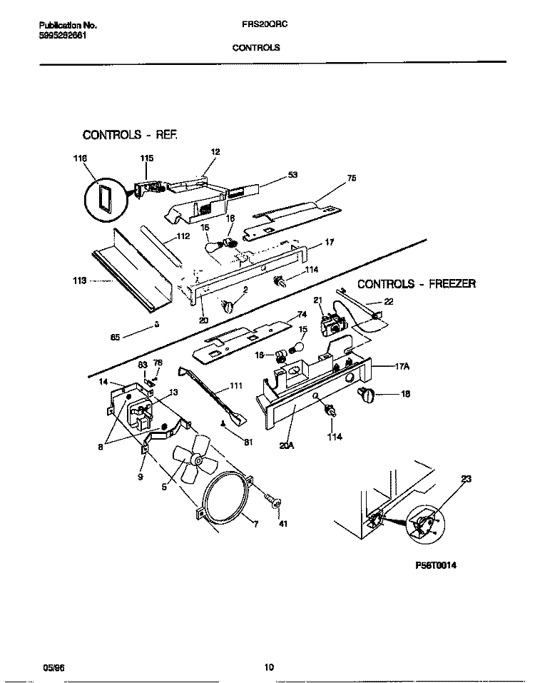 CONTROLS Diagram and Parts List for FRS20QRCW1  Frigidaire Refrigerator