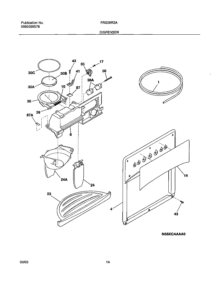 DISPENSER Diagram and Parts List for FRS26R2AQ6  Frigidaire Refrigerator