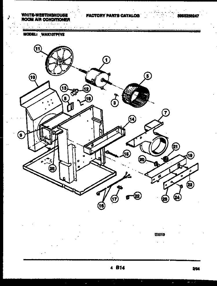 ELECTRICAL AND AIR HANDLING PARTS Diagram and Parts List for WAK107P1V2  Frigidaire Air Conditioner
