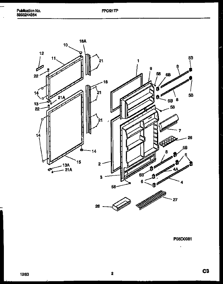 DOOR PARTS Diagram and Parts List for FPCI21TPW1  Frigidaire Refrigerator
