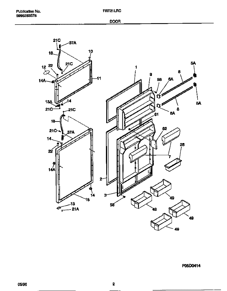 DOOR Diagram and Parts List for FRT21LRCW2  Frigidaire Refrigerator