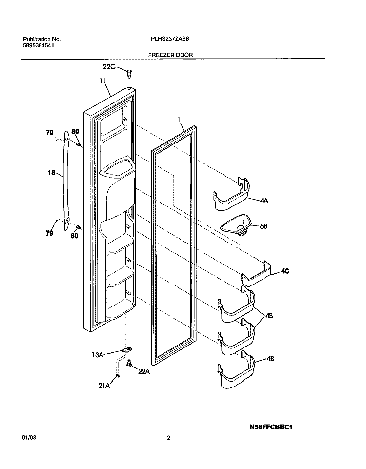 FREEZER DOOR Diagram and Parts List for PLHS237ZAB6  Frigidaire Refrigerator