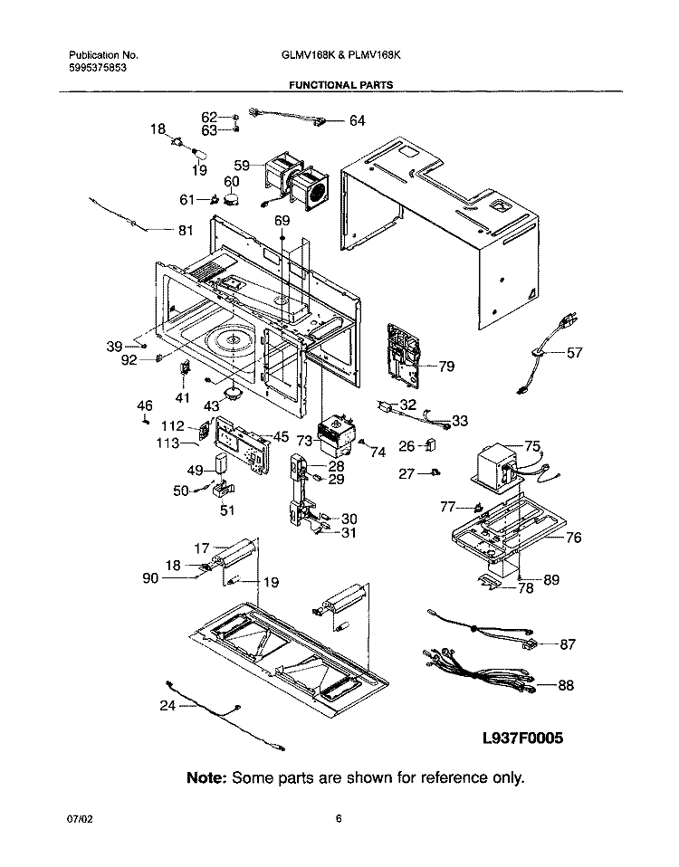 FUNCTIONAL PARTS Diagram and Parts List for PLMV168KC4  Frigidaire Microwave
