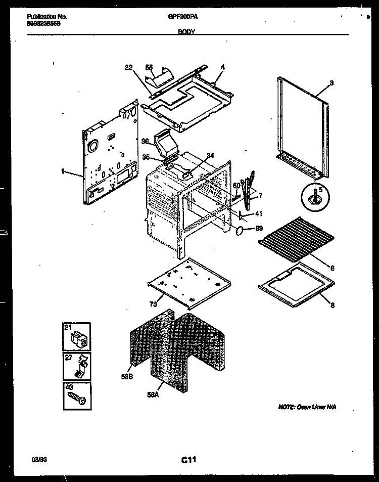 BODY PARTS Diagram and Parts List for GPF300PAWA  Gibson Cooktop