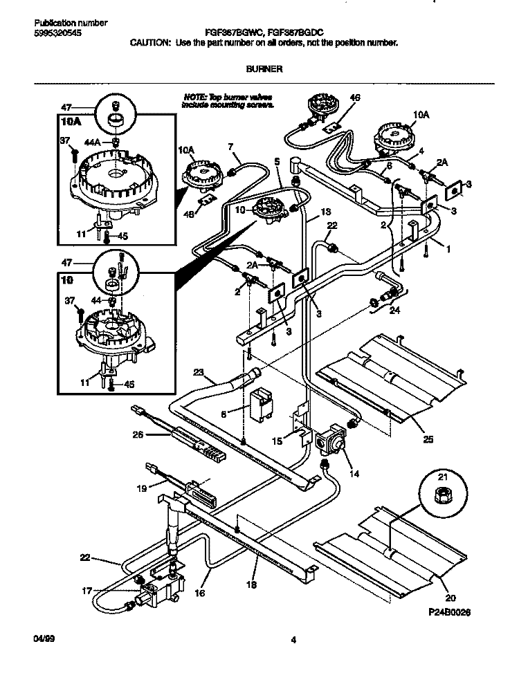 BURNER Diagram and Parts List for FGF367BGDC  Frigidaire Range