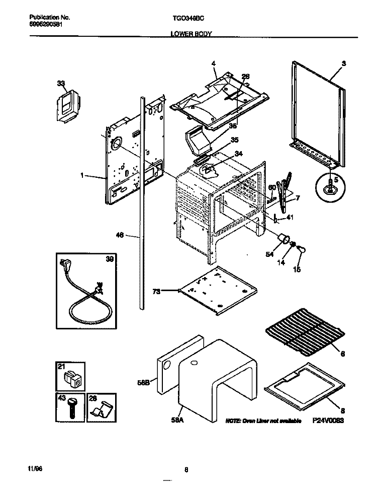 LOWER BODY Diagram and Parts List for TGO346BCDD  Tappan Range