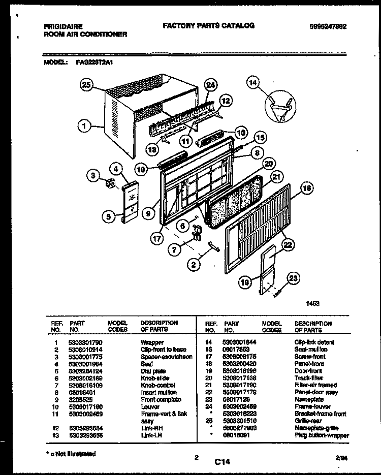 CABINET PARTS Diagram and Parts List for FAS226T2A1  Frigidaire Air Conditioner
