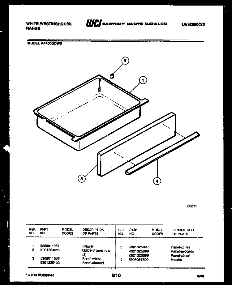 DRAWER PARTS Diagram and Parts List for KF400GDF5  Frigidaire Range