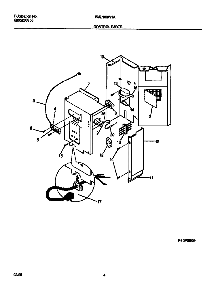CONTROL PARTS Diagram and Parts List for WAL103W1A2  Frigidaire Air Conditioner