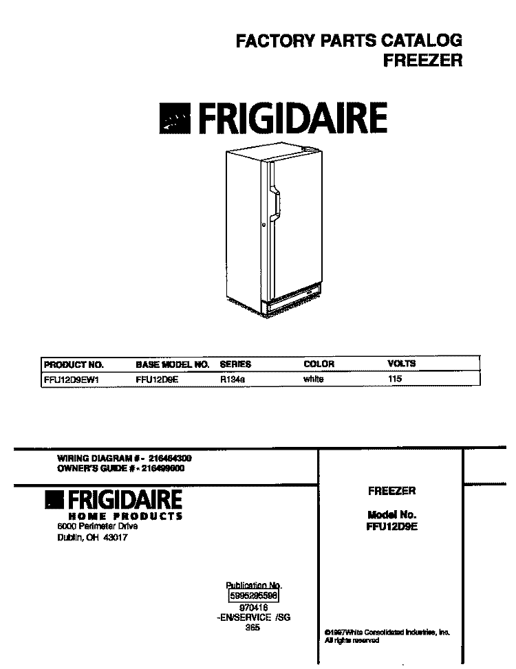 COVER Diagram and Parts List for FFU12D9EW1  Frigidaire Freezer
