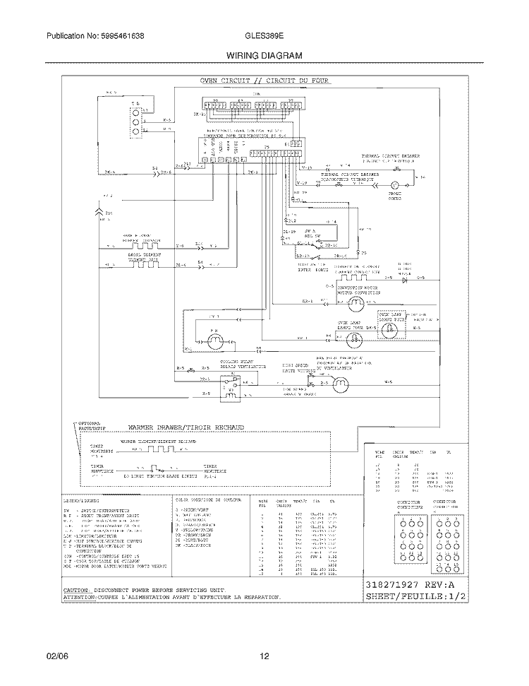 WIRING DIAGRAM Diagram and Parts List for GLES389ESD  Frigidaire Range
