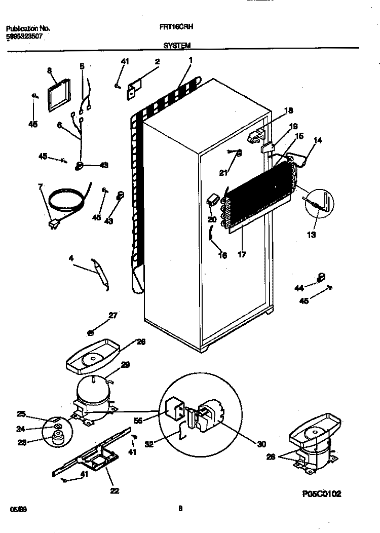 SYSTEM Diagram and Parts List for FRT16CRHD3  Frigidaire Refrigerator