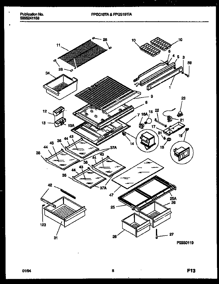 SHELVES AND SUPPORTS Diagram and Parts List for FPGS19TIAL0  Frigidaire Refrigerator