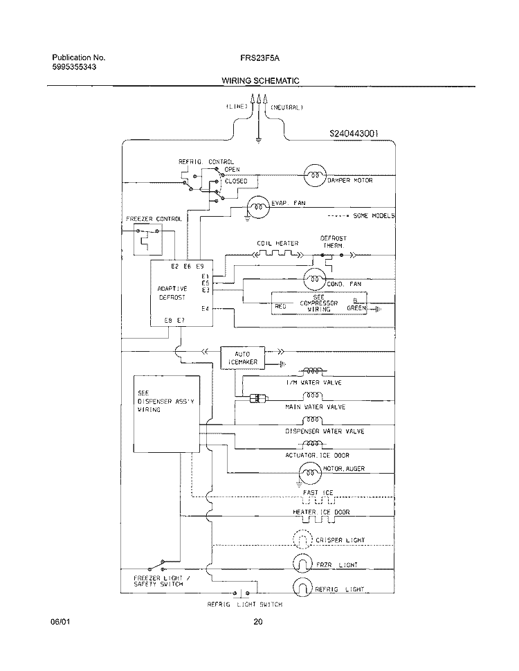 WIRING SCHEMATIC Diagram and Parts List for FRS23F5AQ1  Frigidaire Refrigerator