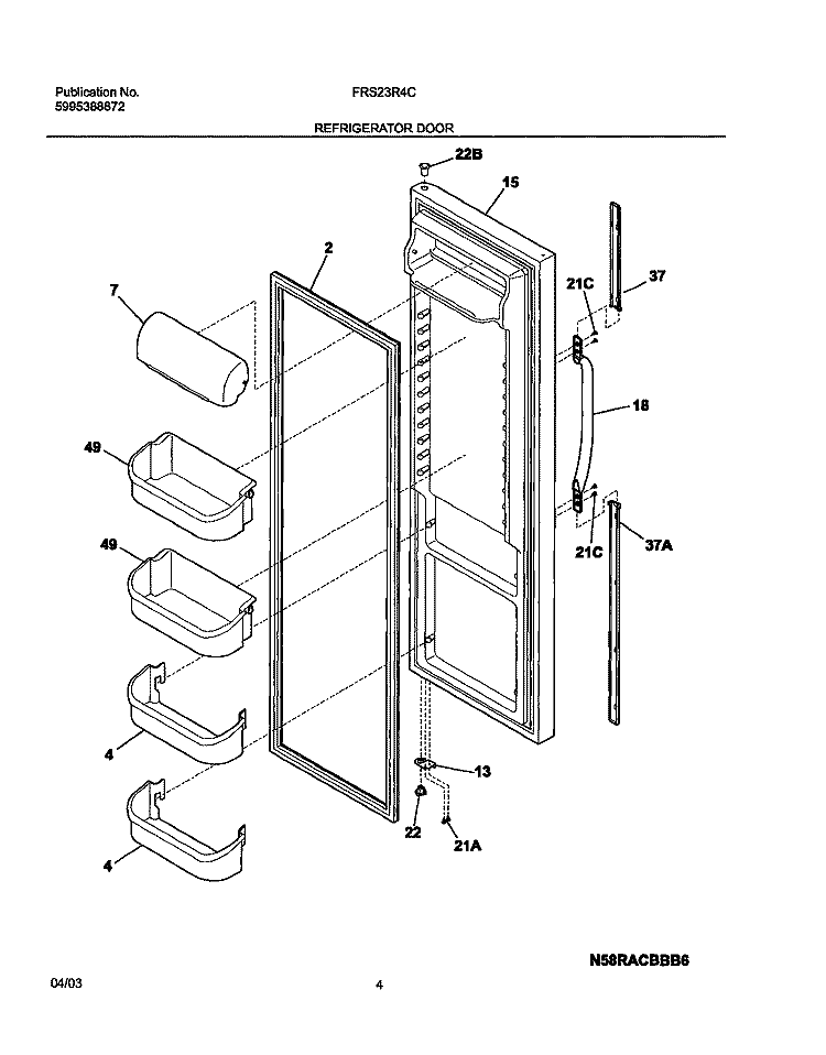 REFRIGERATOR DOOR Diagram and Parts List for FRS23R4CB0  Frigidaire Refrigerator